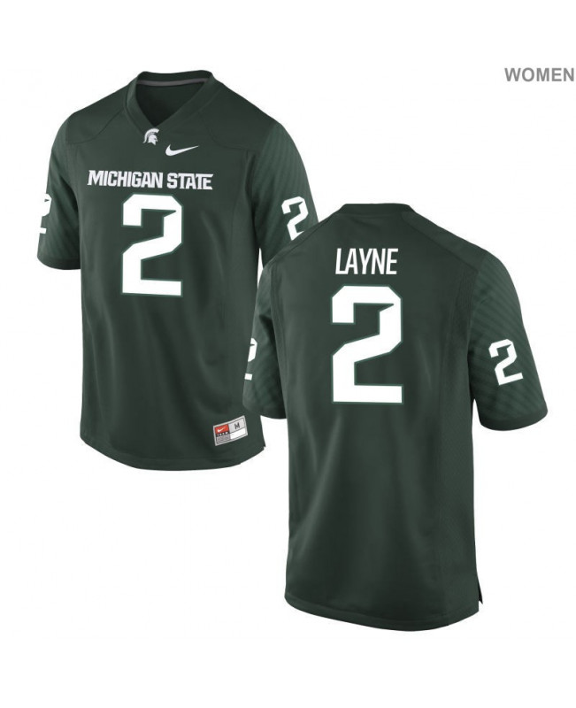 Women's Michigan State Spartans #2 Justin Layne NCAA Nike Authentic Green College Stitched Football Jersey EU41O03LH